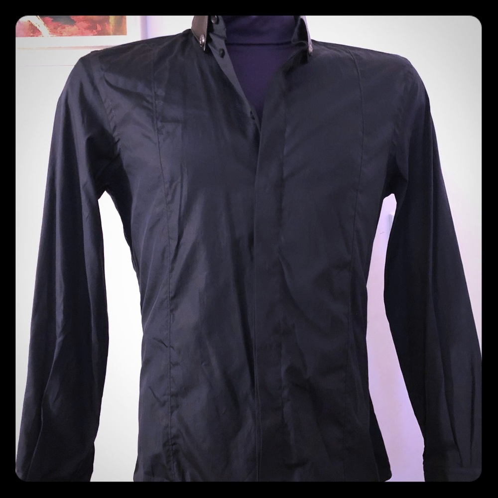 Leather collared shirt